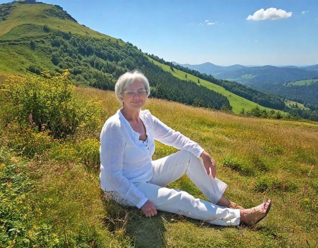 Frau auf Blumenwiese